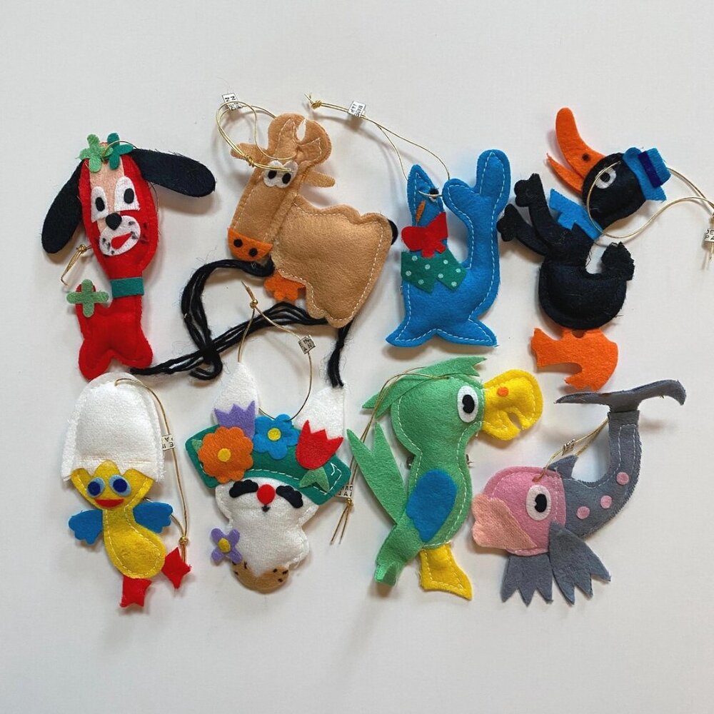 Felt Brooches or Christmas Ornaments LOT Made in Japan Cute Animals
